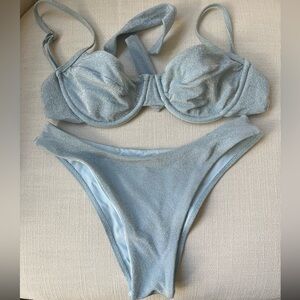 Monday Swimwear Powder blue shimmer Maui Top and Byron Bottom both size P